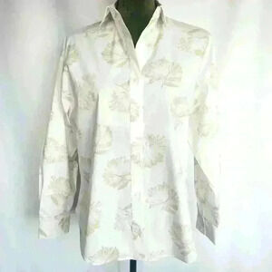 😍 NWT 😍 Express Tropical Boyfriend Portofino Shirt, White/Tan, Size XS